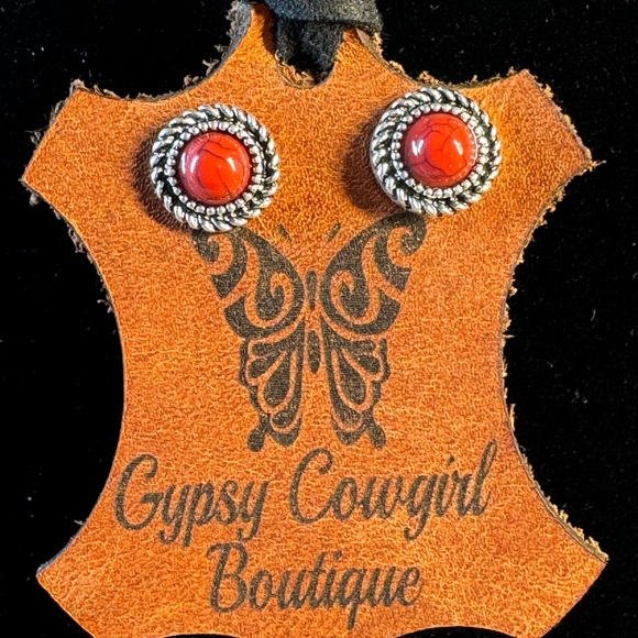 Southwest Style Red Stone Stud Post Fashion Earrings - Picture 3 of 6